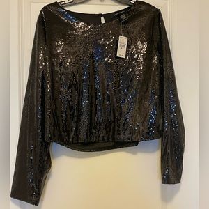 NWT Ashley Stewart Black Sequin Crop Top size 14/16